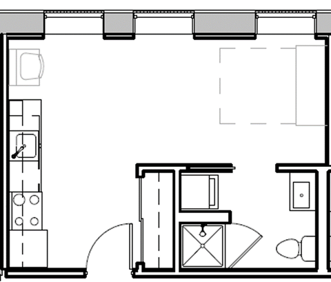 Floor plan for studio, 1 bath, 312 sqft